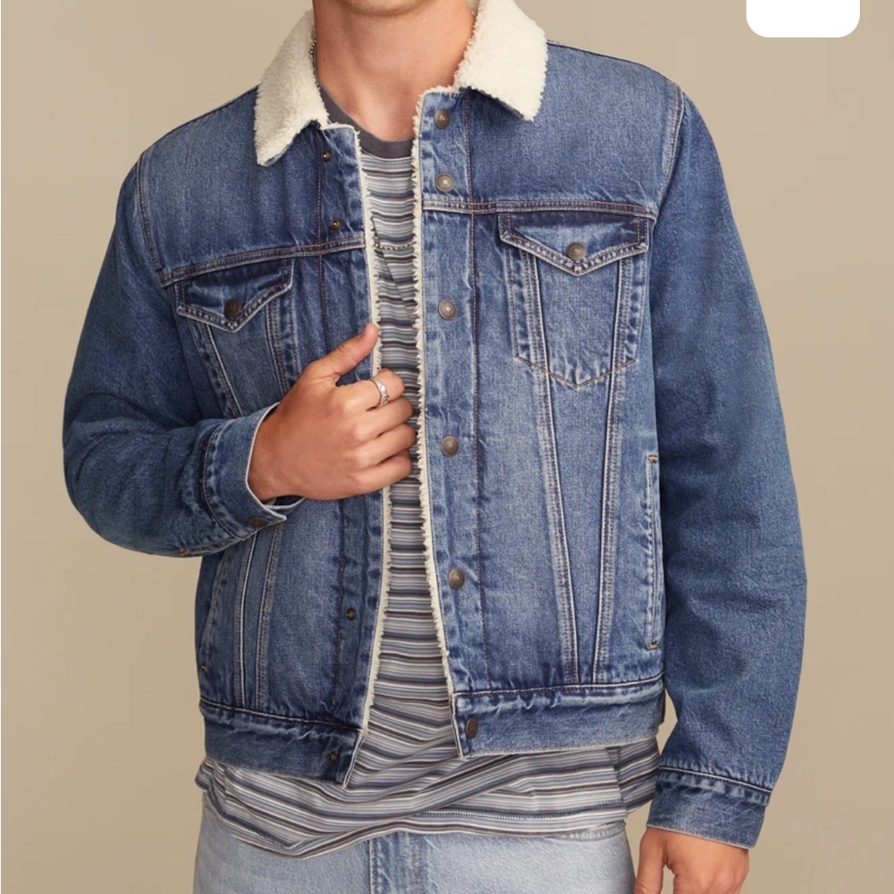 Lucky Brand Blue Denim Jacket with White Sherpa Collar